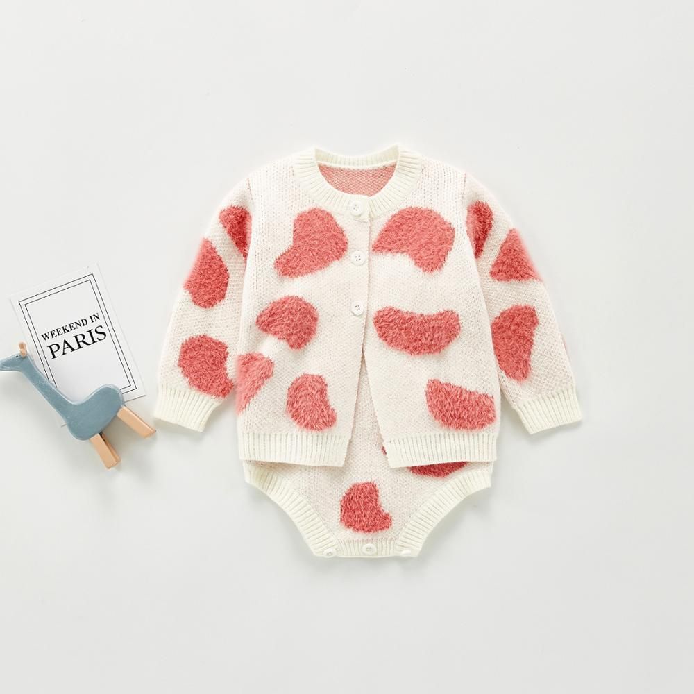 K546 Children Clohting Autumn Embroidery Flowers Set Fashion Baby Girls Clothes Long Sleeve Knit Cardigan+Romper Sets
