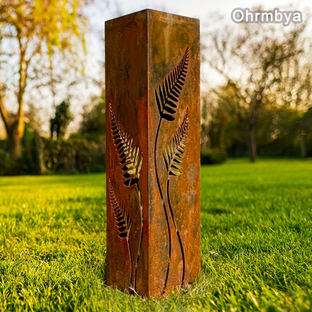 TEMU Rustic Rusty Metal Fern Columns Landscape Design Bamboo Planter Steel Bollards Garden Art Sculpture Gift Garden- Yard Columns An Architectural