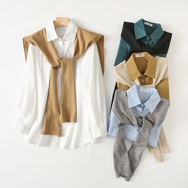 2022 Spring Summer Blouses Minimalist Retro Loose White Shirts for Women Turn-down Collar Solid Female Shirts Tops