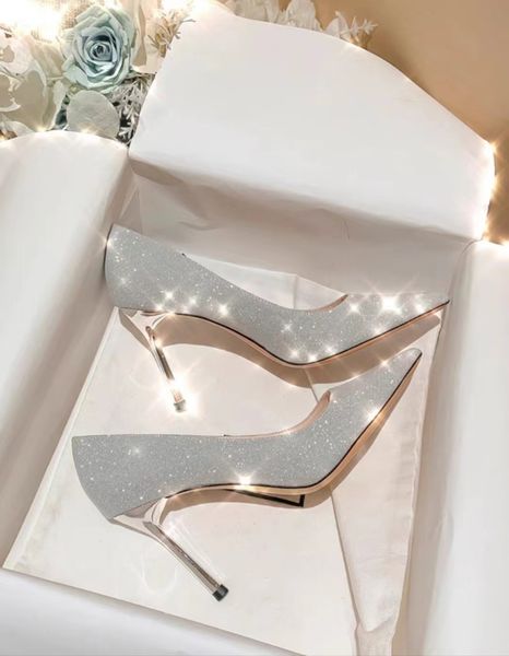 Silver high heels, women&#039;s slim heels, 2024 new crystal stunning wedding shoes, bride&#039;s shoes, wedding dresses, and engagement sho