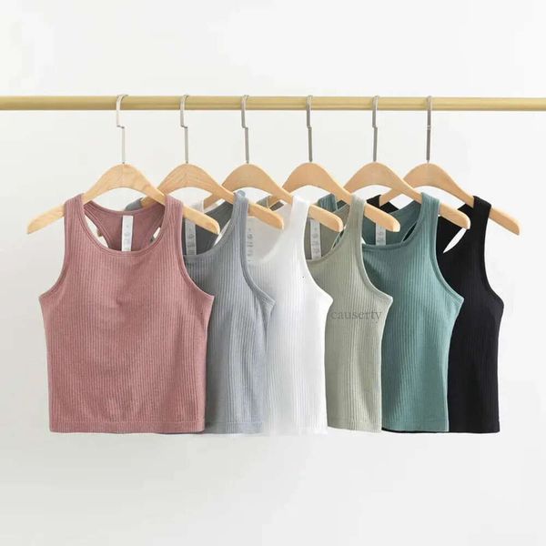 2024 Yoga Women Tank Tops Fiess Sleeveless Cami Sports Shirts Slim Ribbed Gym Vest Built In Bra Top Blouses Running Athletic