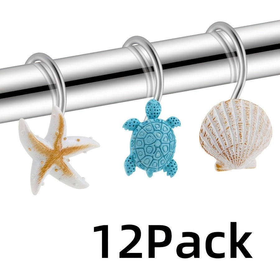 TEMU 12pcs Resin Marine Curtain Hooks- Starfish Shell Decorative Curtain Shower Curtain Hooks Home Bathroom Accessories