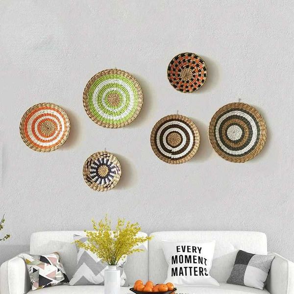 Decorative Plates Hand Woven Bohemian Style er Wall Decoration Dishes Bedroom Sofa Bed Background Wall Hanging Rattan Plates Trays Decoratio