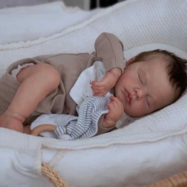 19inch Silicone Reborn Baby Doll Asleep Loulou Newborn Baby Size Doll 3D Skin with Visible Veins Hand Root Hair Dolls Baby X250210