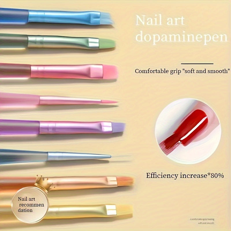 TEMU 8pcs Nail Art Brushes Set, Multi-functional Manicure Pens For Uv Gel, Detailing, And , Salon-quality Plastic Daubers For Nail Art Design