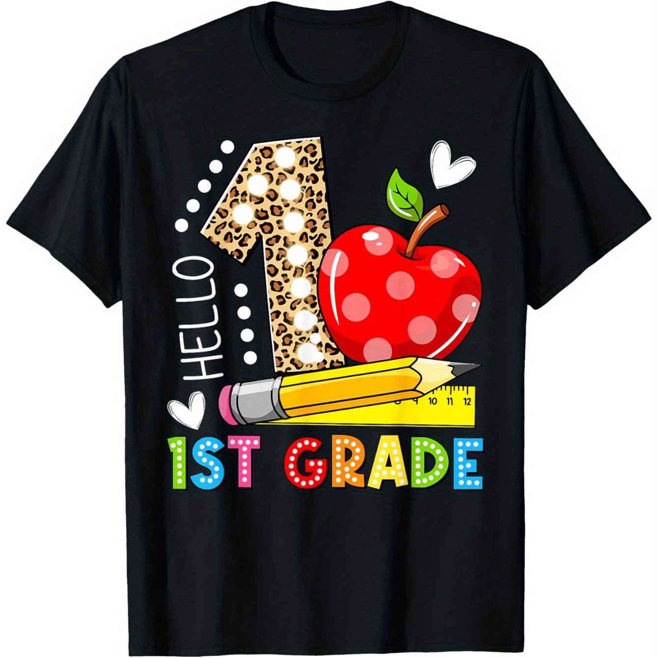 TEMU Boys Day Of School Hello 1st Grade T-shirt, Casual Comfortable Top Streetwear Fashion Casual Summer Tee, Short Sleeve T-shirt, For Boy Girl