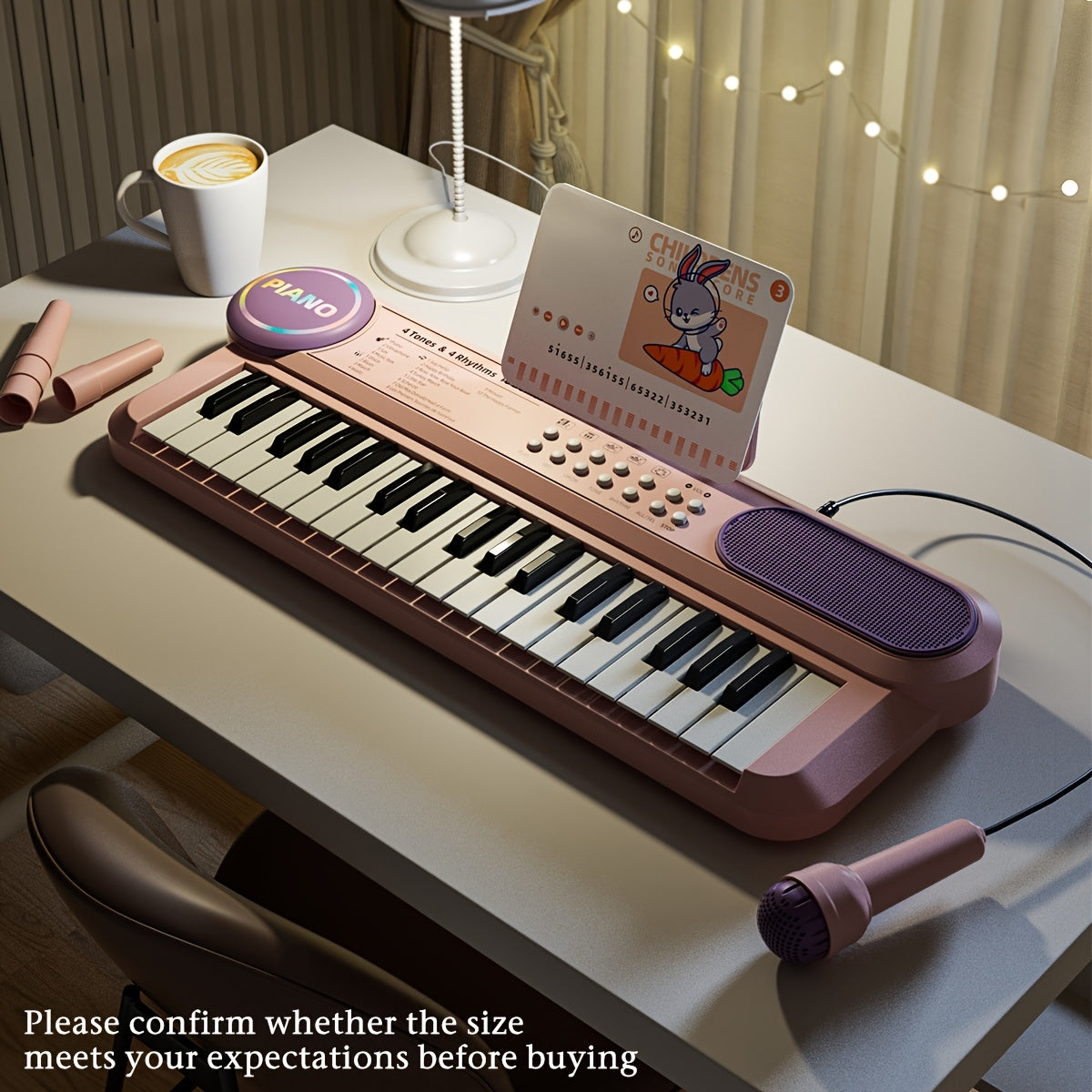 TEMU Piano Keyboard Toys, 37 Keys Piano Music Instruments Toy With Microphone, Piano Multipie Sounds, Stickers, Birthday Gifts For Boys And Girls