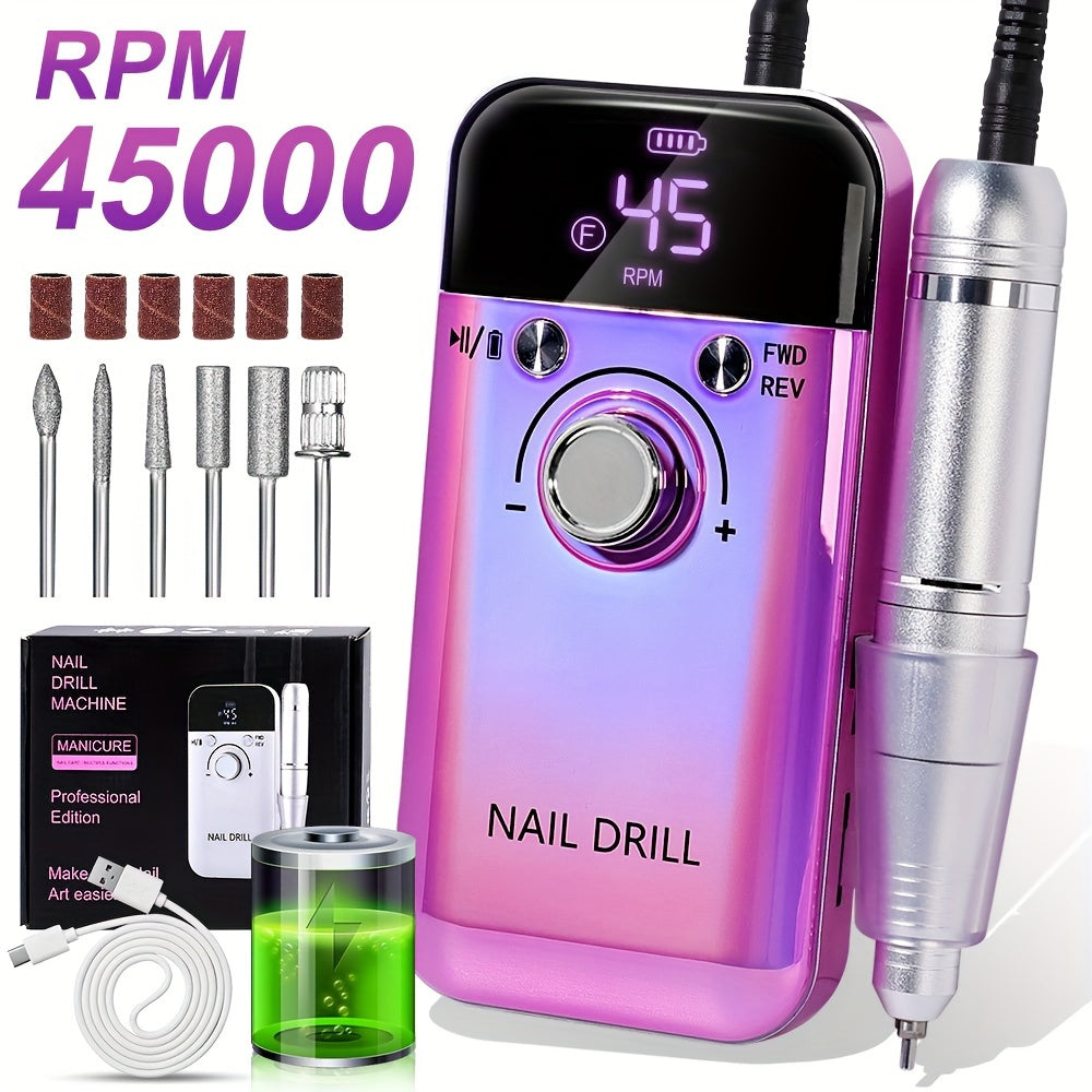 TEMU 45000rpm Electric Nail Drill Machine Professional Nail Drills For Gel Nails Polish Rechargeable Portable Nail File Manicure Tool