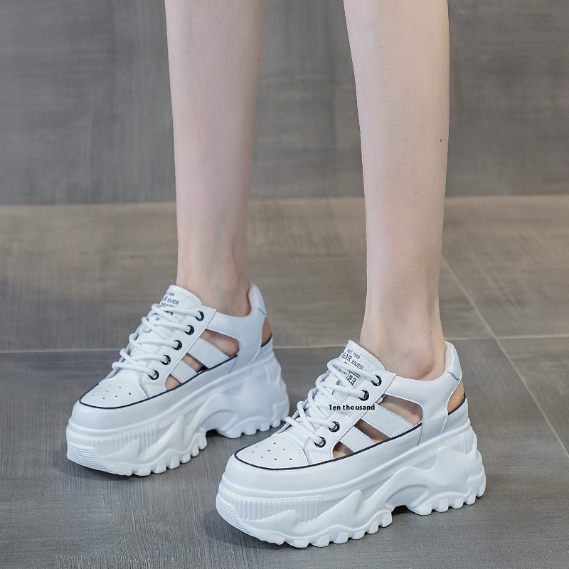 Summer New Fashion Casual Sandals Hole with Elevated Inner Height Women&#039;s 8CM Thick Sole Hollow Breathable Small White Shoes