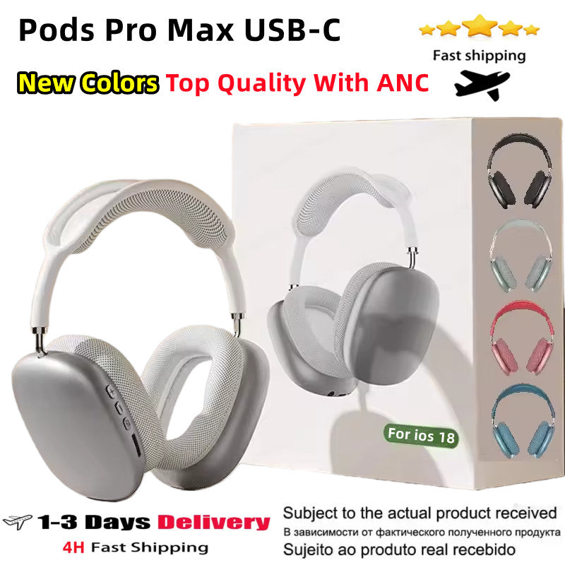 2024 Pods Pro Max ANC bluetooth headphones pro max Wireless headset USB C earphones Active Noise Canceling Starlight Midnight Earbuds Chip HD MIC Ai