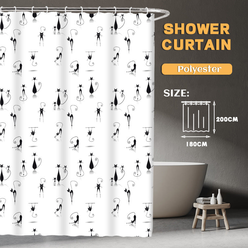 YL-37000 Manufacturer Spot Digital Printed Fabric Shower Curtain Waterproof Thickened Bathroom Partition Curtain with Hook