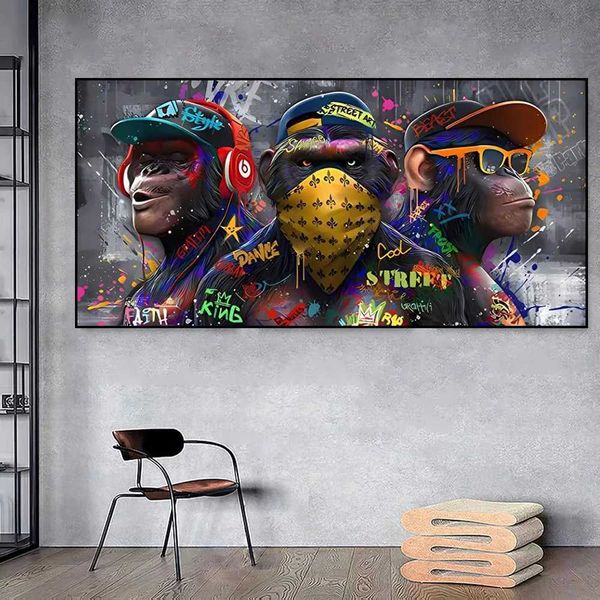 Three ular lipsticks graffiti walls art posters printing s listening to music room decorations canvases home murals X241107
