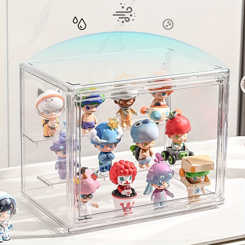 TEMU Acrylic Display Case For Collectibles With Magnetic Door & 2 Adjustable Dividers - Clear Desktop Showcase For Action Figures,, Miniatures -