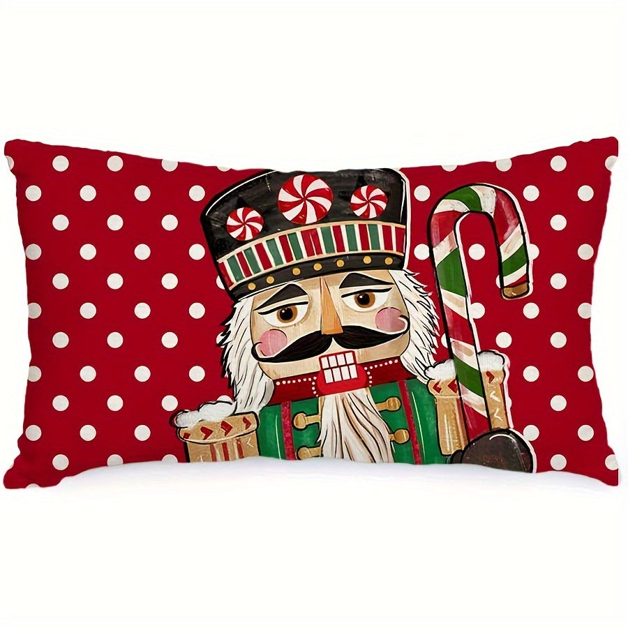TEMU 1pc, Christmas Pillow Cover 12x20 Inch Nutcracker Polka Dots Decoration Holiday Farmhouse Winter Pillow Case Decor For Home Sofa Couch