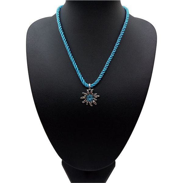 Traditional German Edelweiss Necklace Pendant Woemn Charming Luck Flower Lots Colors Rope Choker for Dirndl Costume Jewelry