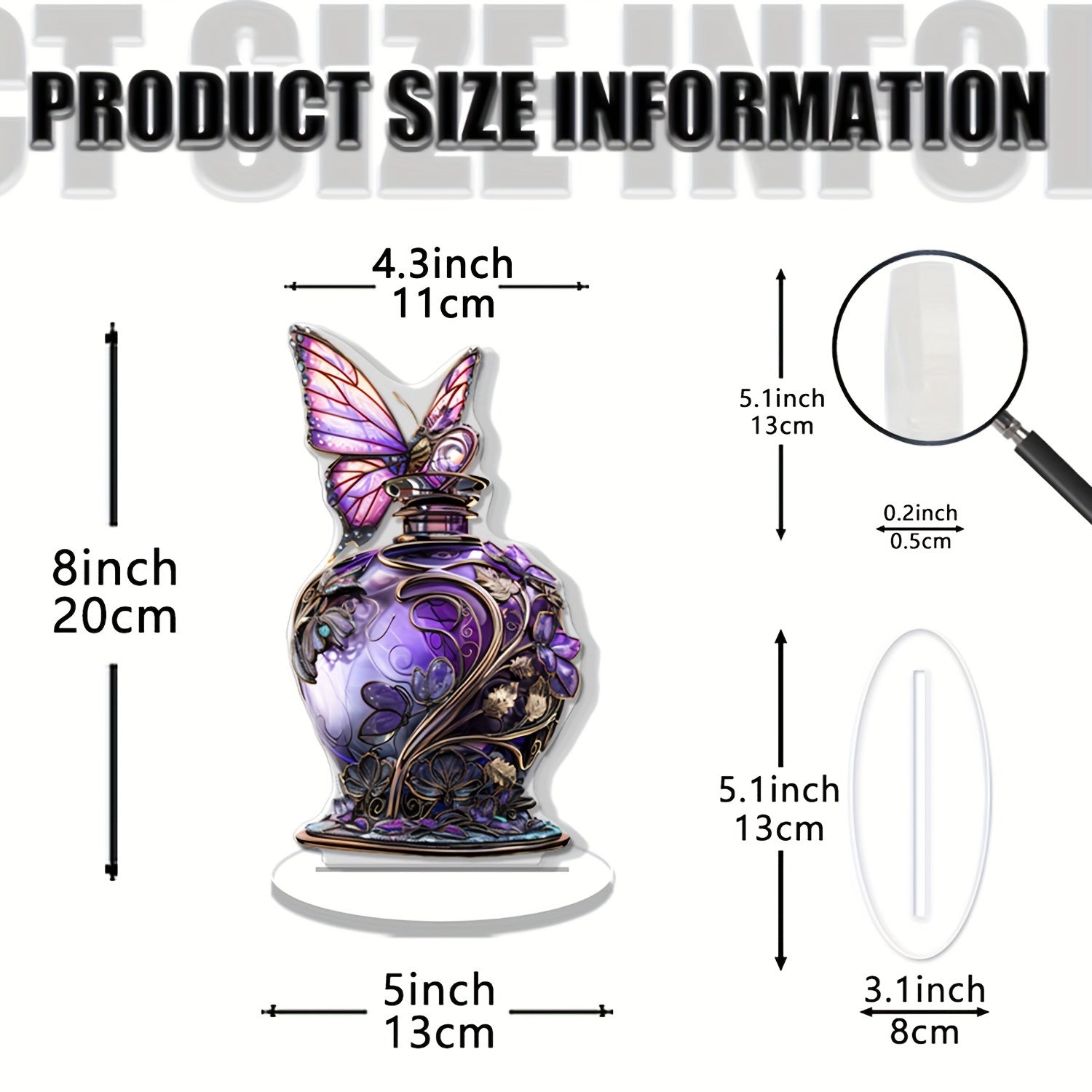 TEMU 2d Elegant Purple Acrylic Vase - 8"x4.3" Decorative Art, Perfect Gift For Enthusiasts, Unique Office & Home Decor, Whimsical