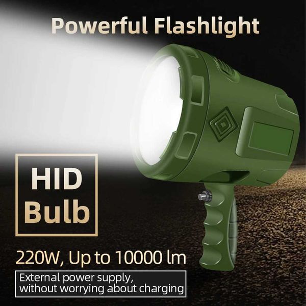 HID spotlight car flashlight 220w 12v electric flashlight hunting searchlight fishing flashlight camping work light outdoor light B240806