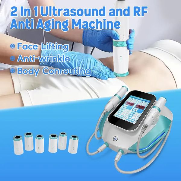 2 em 1 Ultrassom RF Skin Beauty Máquina antienvelhecimento de alta intensidade Focal de face ultrassônica Remodeling Linhas finas Descansand