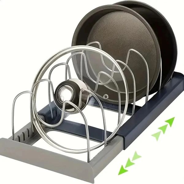 Expandable Stainless Steel Storage Rack Kitchen Cabinet Holder for Pan Pot Lid Cutting Board Drying Cookware Dish Rack Organizer 240830