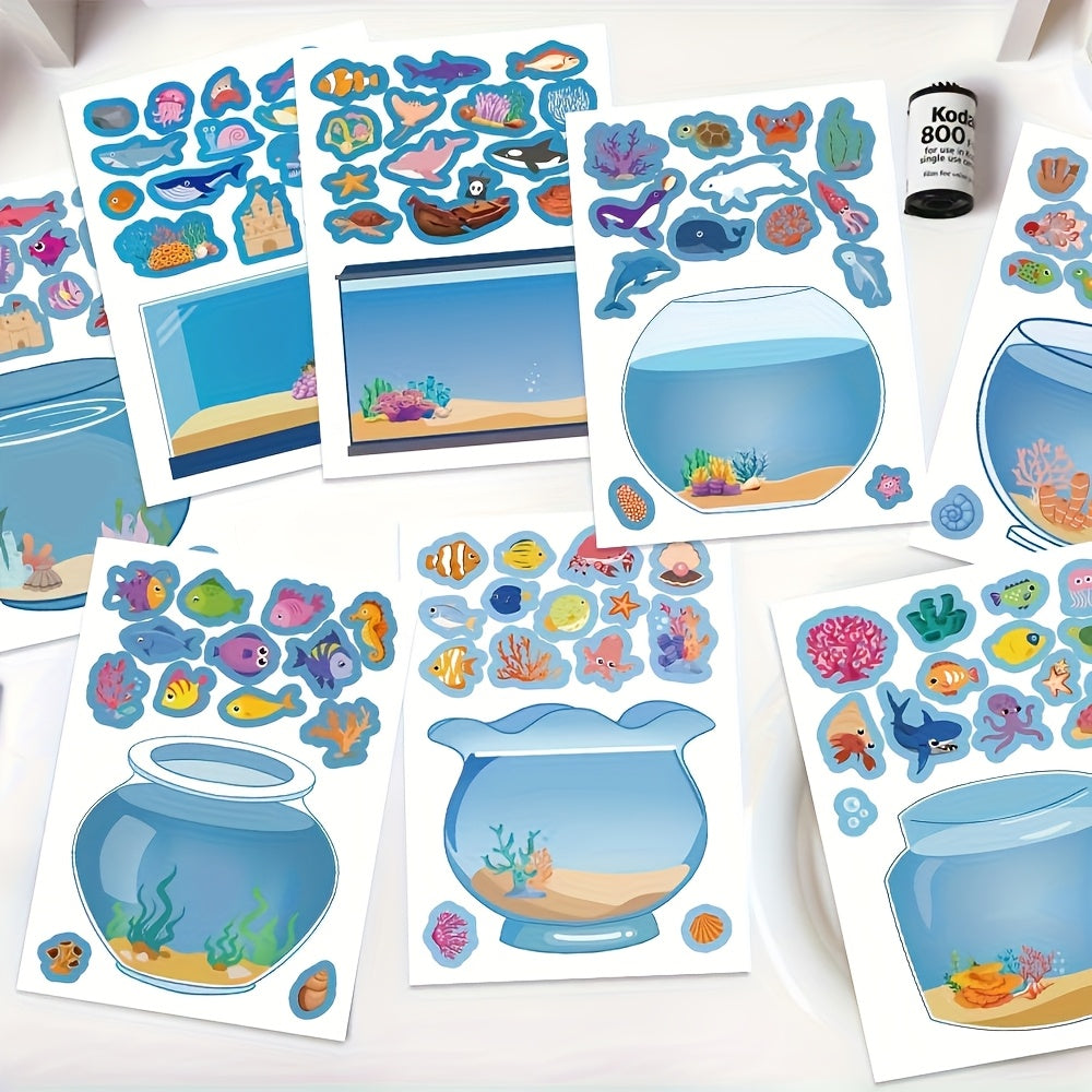 TEMU 8-pack Ywwbld Cartoon Diy Dream Aquarium Stickers, Pvc Material, For Tablet, Journal, Desktop, Fridge Decor