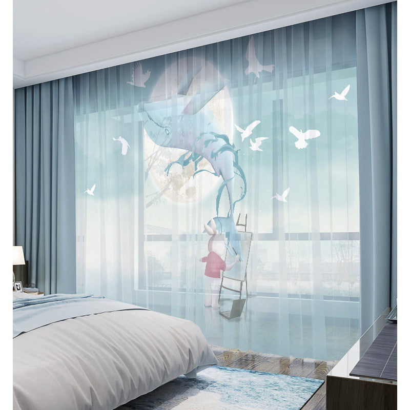 YL-36661 New Whole House Modern American Curtain Dolphin Blue Sky White Cloud Bedroom Blackout Window Screen