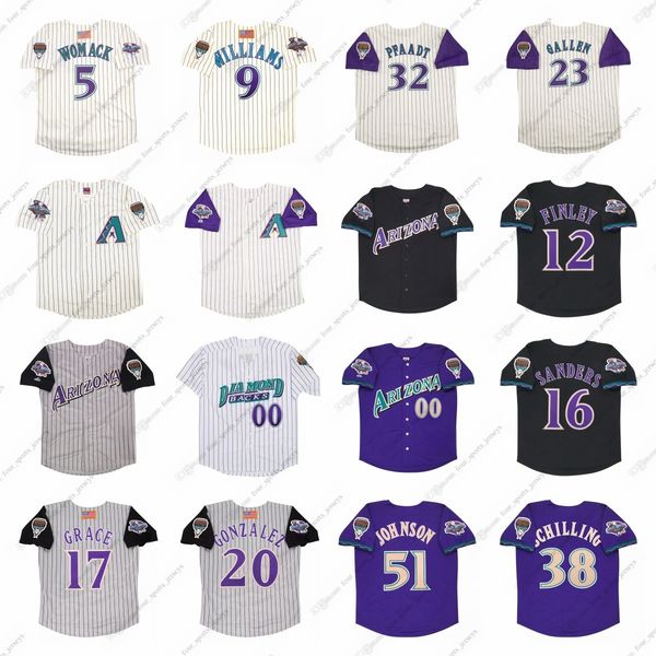51 Randy Johnson Throwback baseball jerseys Curt Schilling Matt Williams Mark Grace Luis Gonzalez Craig Counsell Tony Womack Finley Sanders