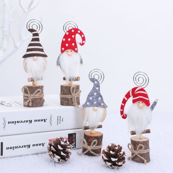 2pcs Christmas Decor Gnome Photo Clip Stand Wooden Table Number Name Place Card Holders for Wedding Party Sign