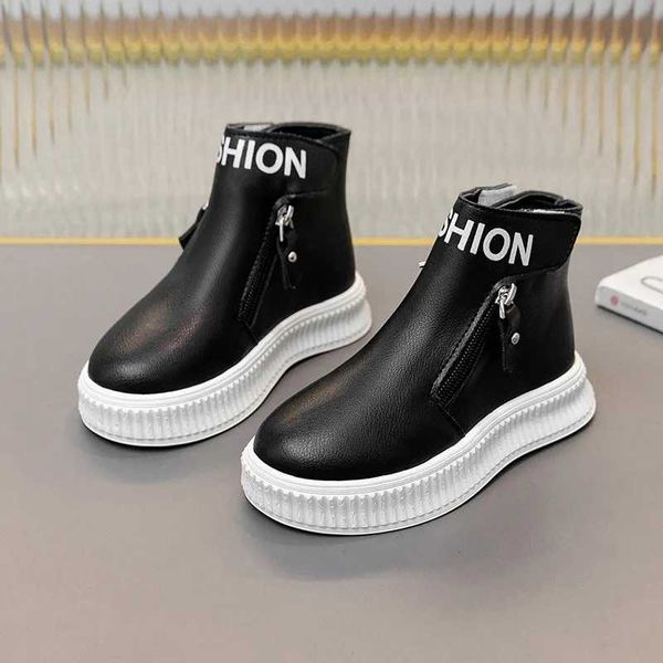 High Quality Autumn and winter baby boots anti slip British sled childrens side zipper design single boot leather shoes anti slip T241102