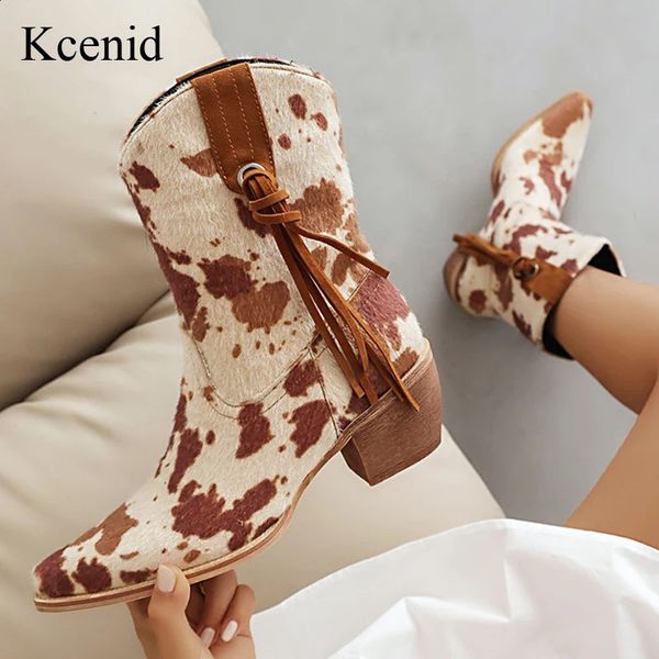 Kcenid Vintage Cowboy Boots for Women Fashion Fringe Decoração feminina Cowgirl Retro Woman Woman Shoes 241127