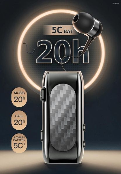 Mini Bluetooth Headset BT52 Call Remind Vibration Collar Clip Earphone Retractable Smart Sports Business Headphone Puouv