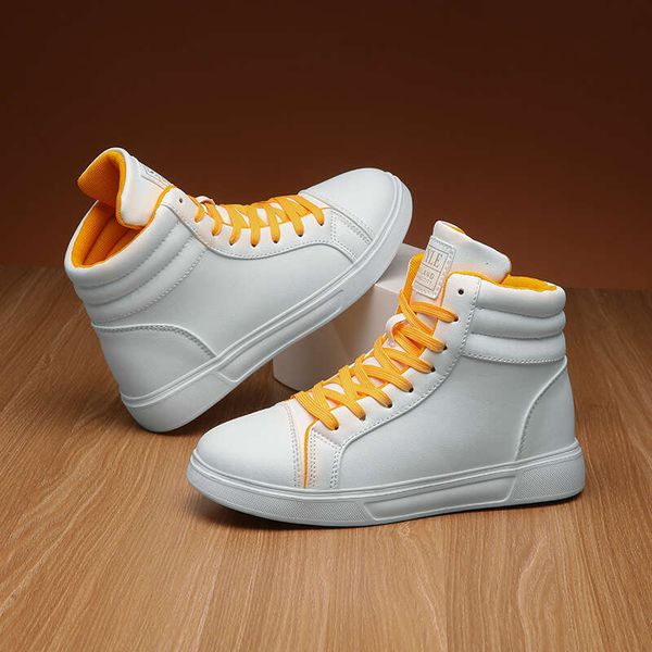 2024 New Design Men&#039;s Skateboard Fashion High Top Shoes Platform Comfortable PU Leather Men White Sneakers