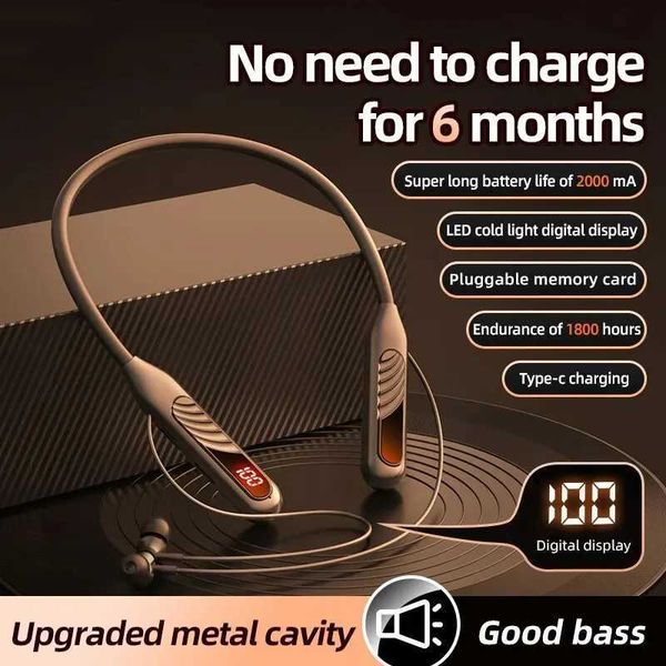 Wireless earphones 5.3 Neckband mobile gaming LED display HiFi set Sports TWS earphones with microphone TF SD card Y241031