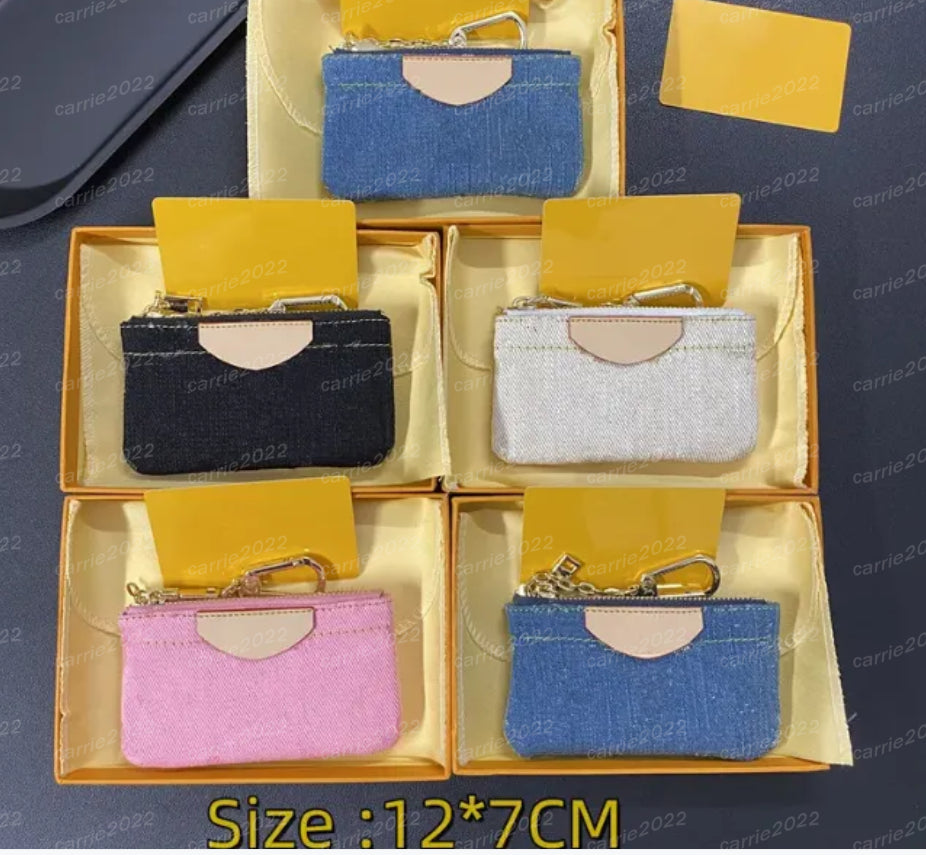 Pink Denim 10A Coin Purses Key Coins Pouch Genuine Leather Holders Purse CLES Designer Womens Mens Key Ring Credit Card Holder Mini Wallet Bag Canva