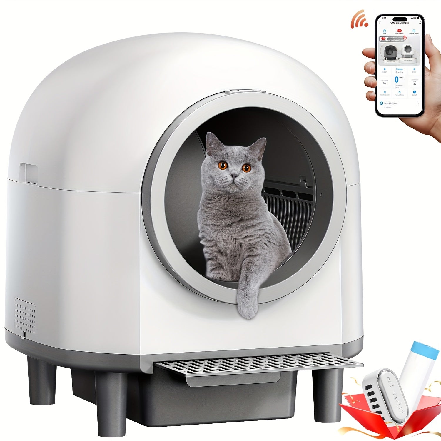 TEMU Self Cleaning Cat Litter Box Extra Large Automatic Litter Box For Multiple Cats - Waste Disposal With App Control Ambient Light, Without Battery