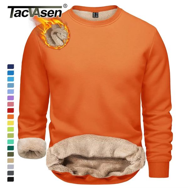 TACVASEN Winter Thicken Fleece Crewneck Sweatshirt Mens Warm Sherpa Lined Heavy Winter Pullover Basic Tops Shirts No Hood Hoodie 250116