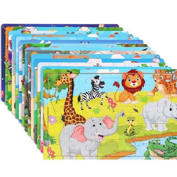 30 Piece Wooden Jigsaw 3d Puzzle Kids Animal Vehicle Puzzles Game Baby Early Learning Educational Toys parenting skill LX241024