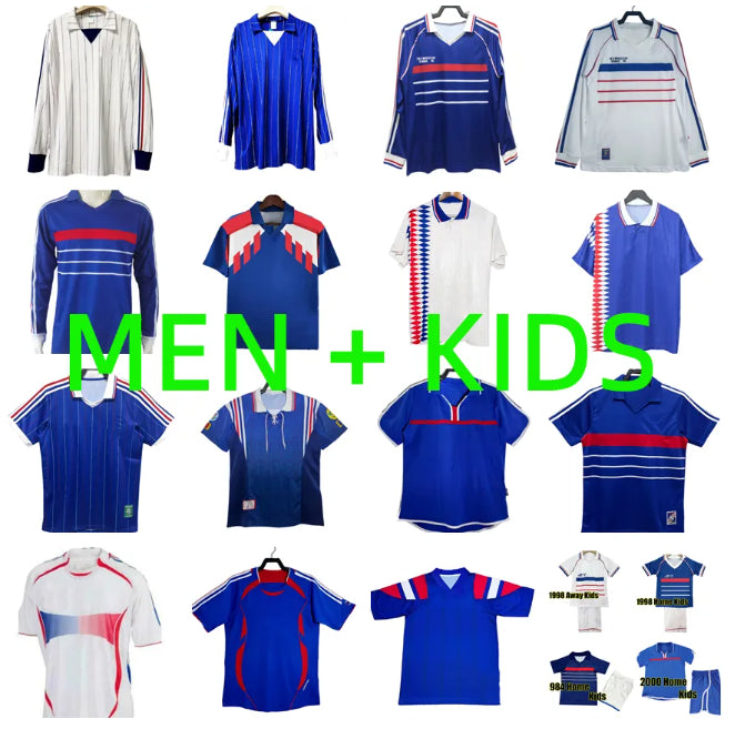 Retro French ZIDANE HENRY soccer jerseys 1982 1984 1985 1986 1996 1998 2000 2002 2004 2006 2010 DJORKAEFF TREZEGUET DESCHAMPS home away VINTAGE foot