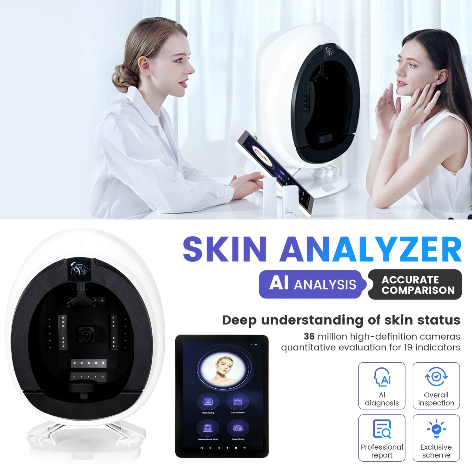 3D AI Facial Analyzer Machine Intelligent Skin Scanner 8 Spectrum Beauty Salon Professional Skin Test Analysis Device