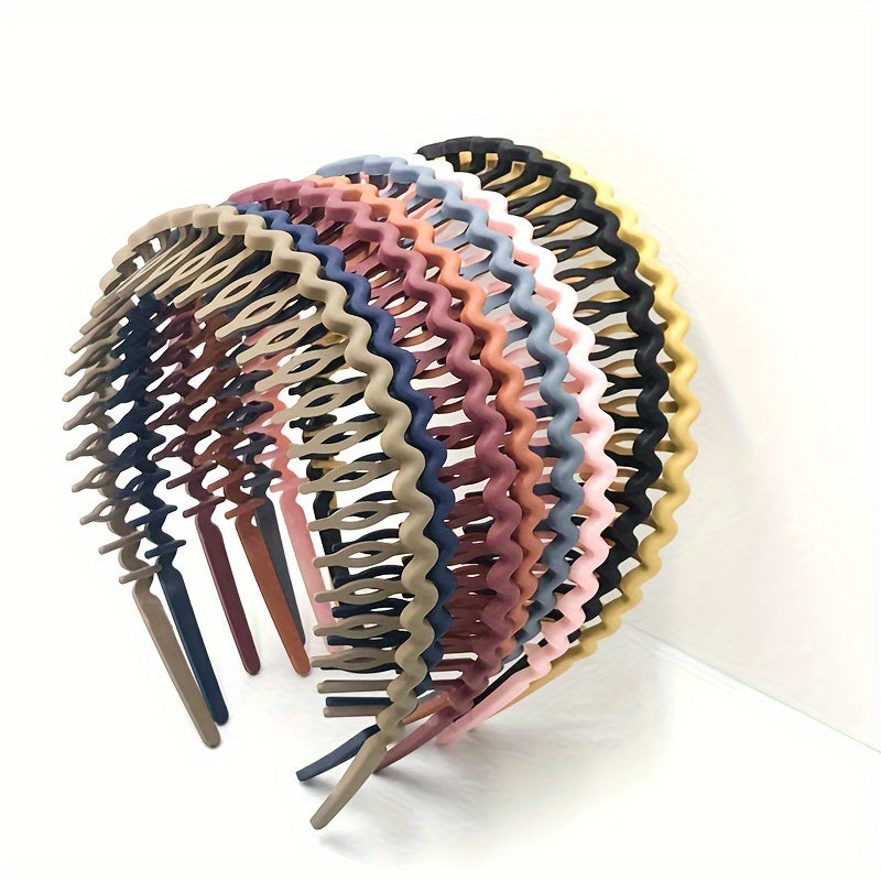 TEMU 8-pack Candy-colored Teeth Hairbands, Plastic Elegant Minimalist Style Headbands, Solid Color Dress Up Hair Accessories For Women, Non-feathered