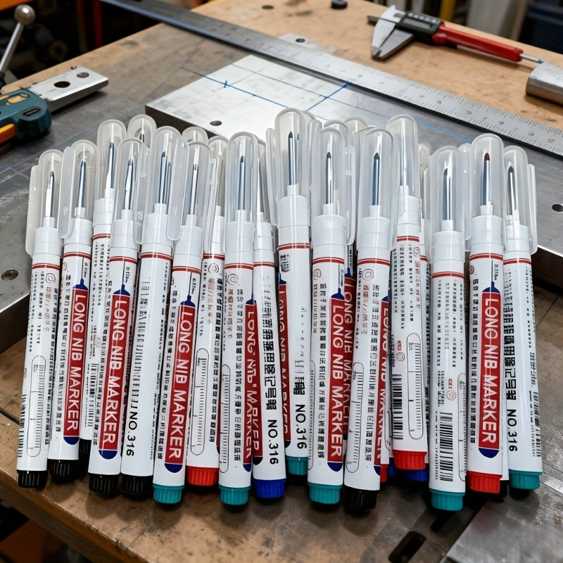 TEMU 18pcs Long Nib Markers - Oil-based Pens With For Deep Tip For Deep Holes, Heavy-duty Construction Tools, Ideal For Plumbing, Bathroom