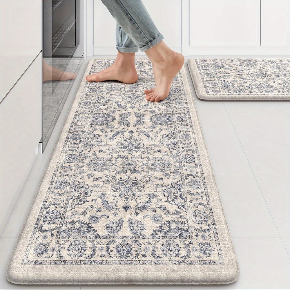 TEMU 1pc Anti Fatigue Kitchen Mats For Floor, Boho Floral Kitchen Rugs, Cushioned Mats For Kitchen Floor, Non Slip Kitchen Floor Mats, Sink, Laundry,