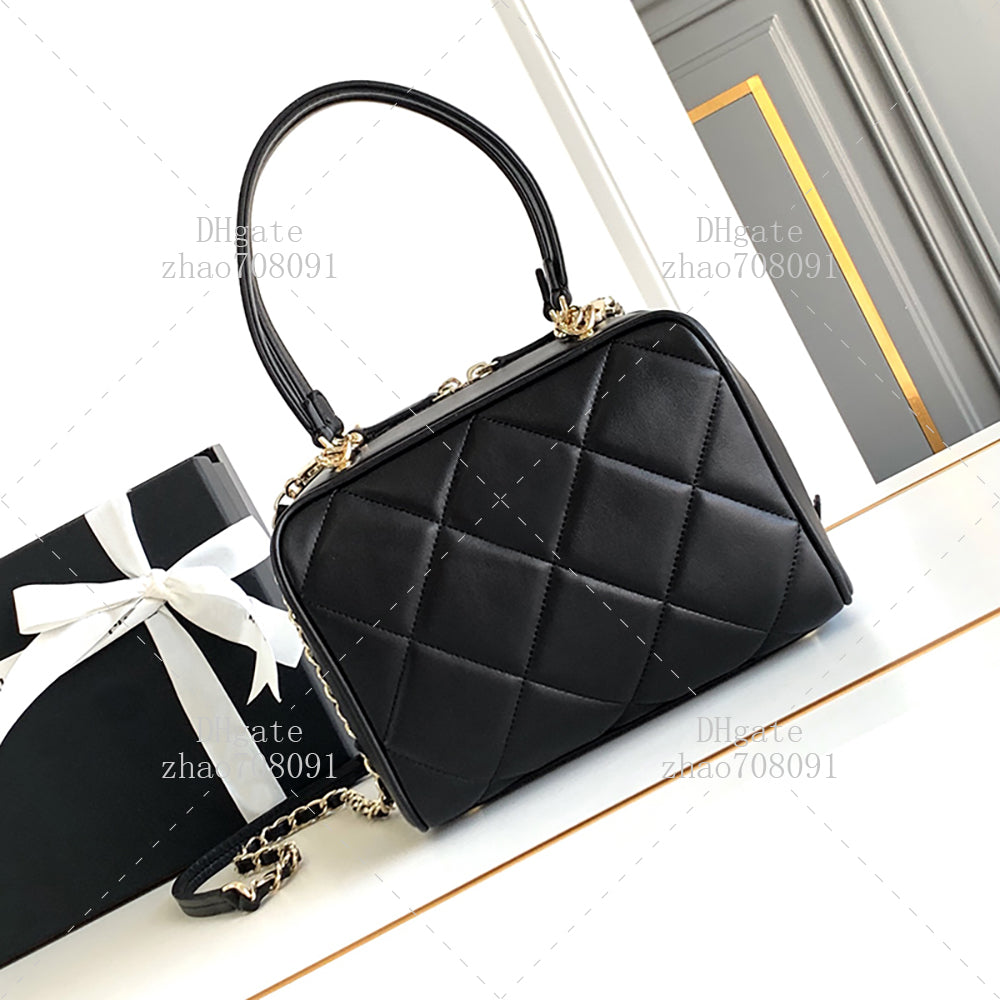 Lambskin Designer Bowling Chain Bag - Women&#039;s 21cm Boston Style Shoulder Handbag With Box C690