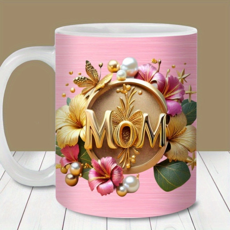 TEMU 1pc, 11oz, Coffee Mug Cup, Happy Gift Mug, Mom Golden And Pink Mug, Ideal For , Summer Home Decor, Romantic Birthday Gift, Best Gift For