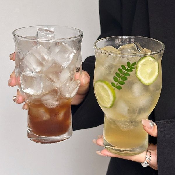 Small niche wide mouth glass iced American coffee large capacity soda bubble water beverage cup, fruit tea cup