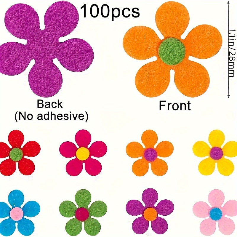 TEMU 100pcs Multicolor Felt Flowers - Reusable Self-adhesive Matte Polyester Decals For Fabric Crafts, Diy Projects, Classroom Decor & Bouquet Making