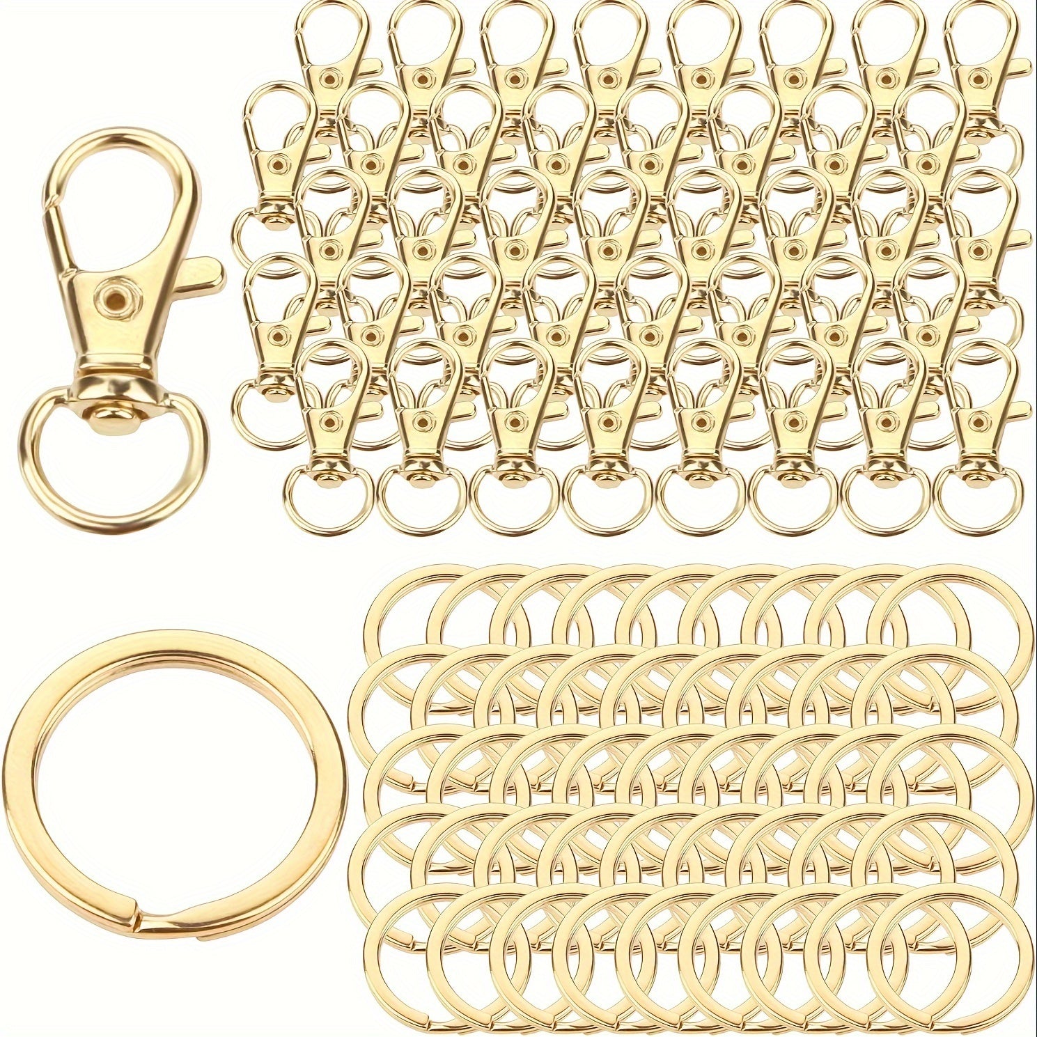 TEMU 80pcs Golden Swivel Clasps And Key Ring Set, Match Elegant Clasps With Flat Key Rings, Handbag & Purse Hardware, Rotatable Keychain Accessories