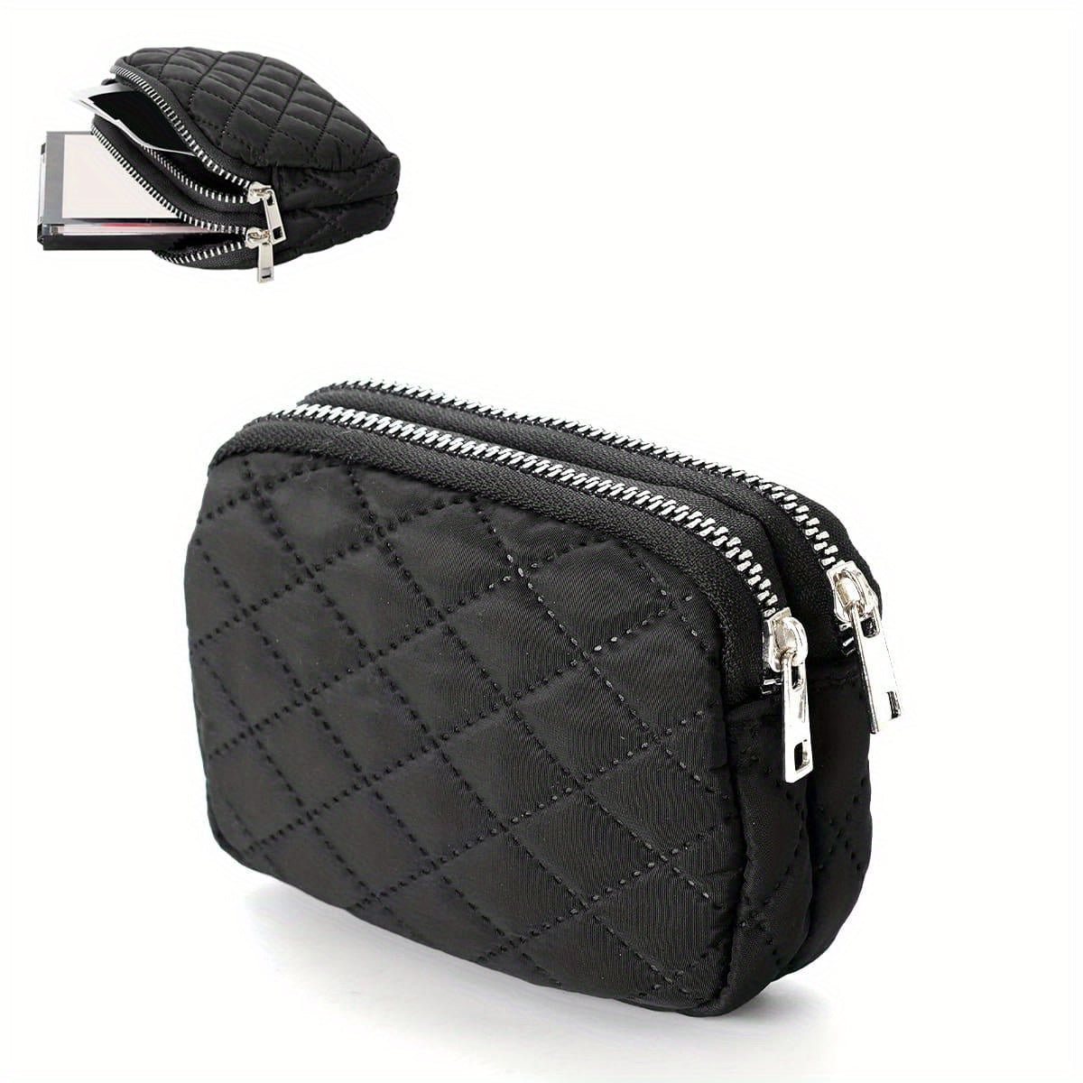 TEMU Quilted Coin Purse, Zipper Around Card Holder, Women's Card Case & Short Wallet