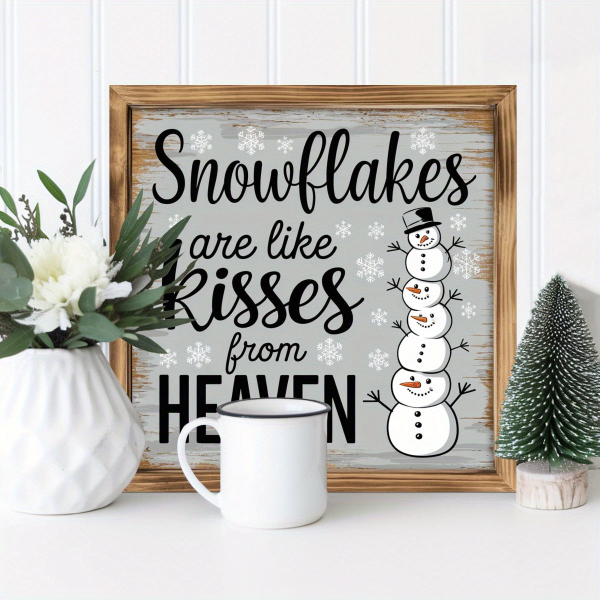TEMU [rustic Wood Wall Decor] 8x8 Inch Rustic Wood Framed Wall Decor Sign - "snowflakes Are Like From Heaven" - Ready To Hang Wooden Art For Living