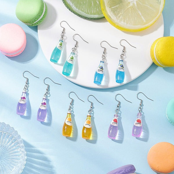 Pendentifs cocktail en résine et boucles d'oreilles pendantes en acier inoxydable 304 pour femmes