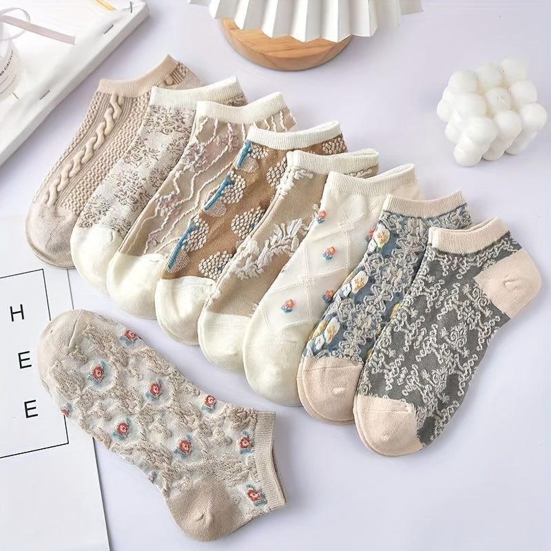 TEMU 9 Pairs Of Style Women's Ankle Socks, Breathable, Soft, Lightweight, 295g- M ² Material, Made Of Polyester Knitting And Elastic Machine Wash,